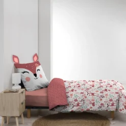 Parure de lit enfant réversible 140x200 coton Douceur d'Intérieur Biche