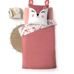Parure de lit enfant réversible 140x200 coton Douceur d'Intérieur Biche