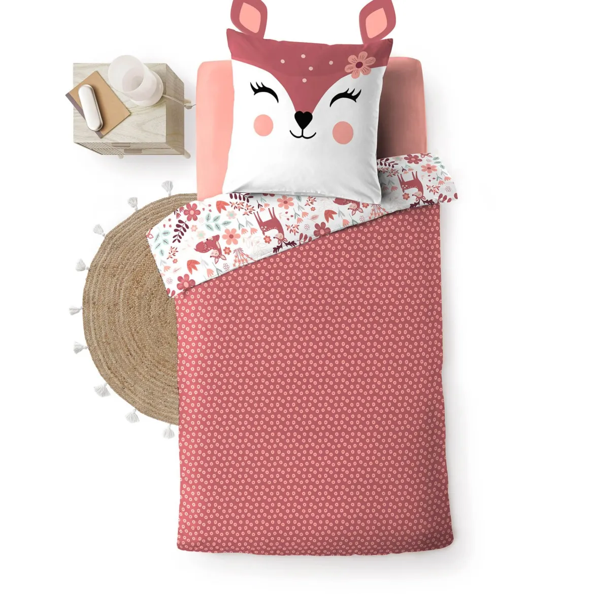 Parure de lit enfant réversible 140x200 coton Douceur d'Intérieur Biche