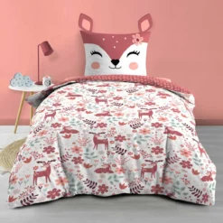 Parure de lit enfant réversible 140x200 coton Douceur d'Intérieur Biche