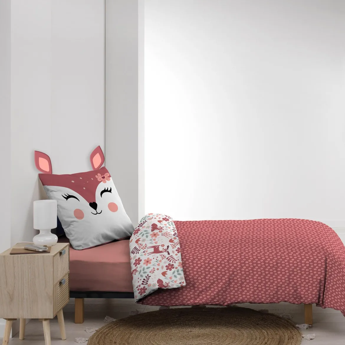 Parure de lit enfant réversible 140x200 coton Douceur d'Intérieur Biche