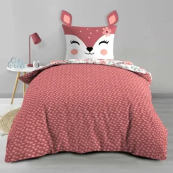 Parure de lit enfant réversible 140x200 coton Douceur d'Intérieur Biche