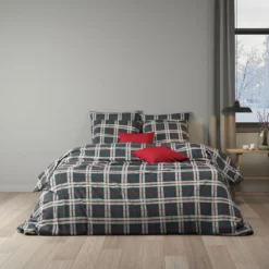 Parure de lit flanelle à carreaux vert Terre de Nuit Noël