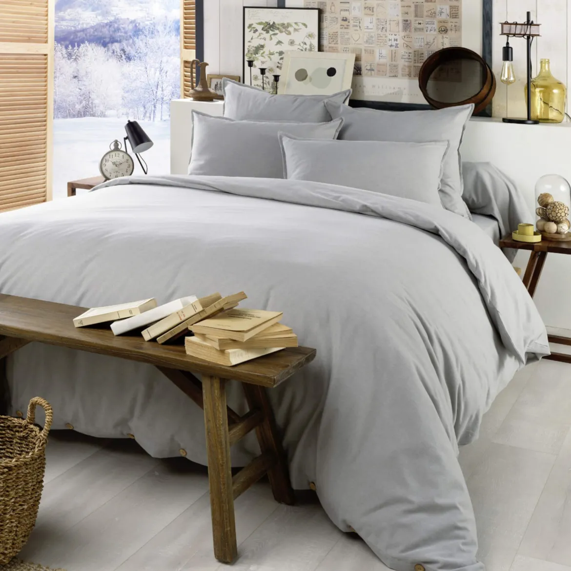 Parure de lit flanelle gris