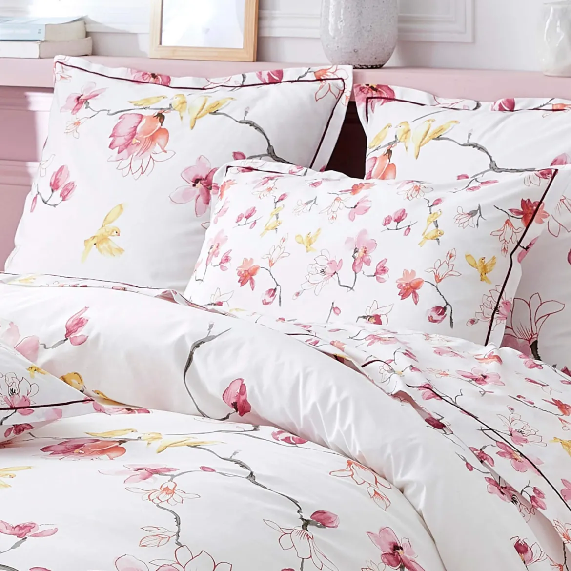 Parure de lit percale Elisa rose - Tradilinge
