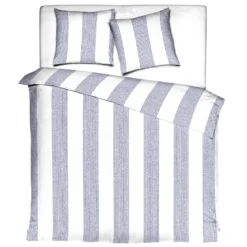Parure de lit satin rayures bleue Terre de Nuit Mareen