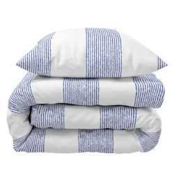 Parure de lit satin rayures bleue Terre de Nuit Mareen