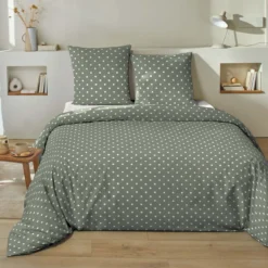 Parure de lit 240x220 coton pois vert Terre de Nuit Perle
