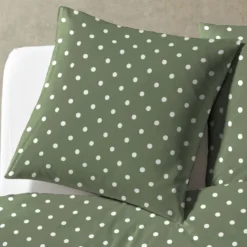 Parure de lit 240x220 coton pois vert Terre de Nuit Perle