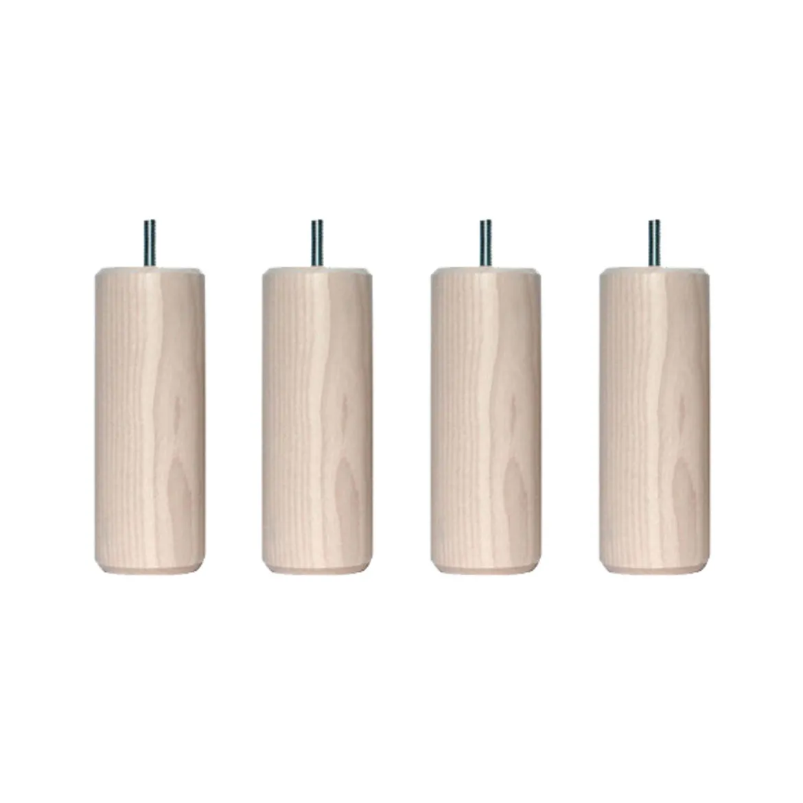 4 pieds cylindriques bois naturel avec veinage frêne blanchi 15 cm