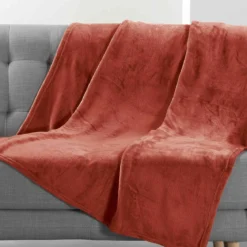Plaid flanelle unie Flanou terracotta