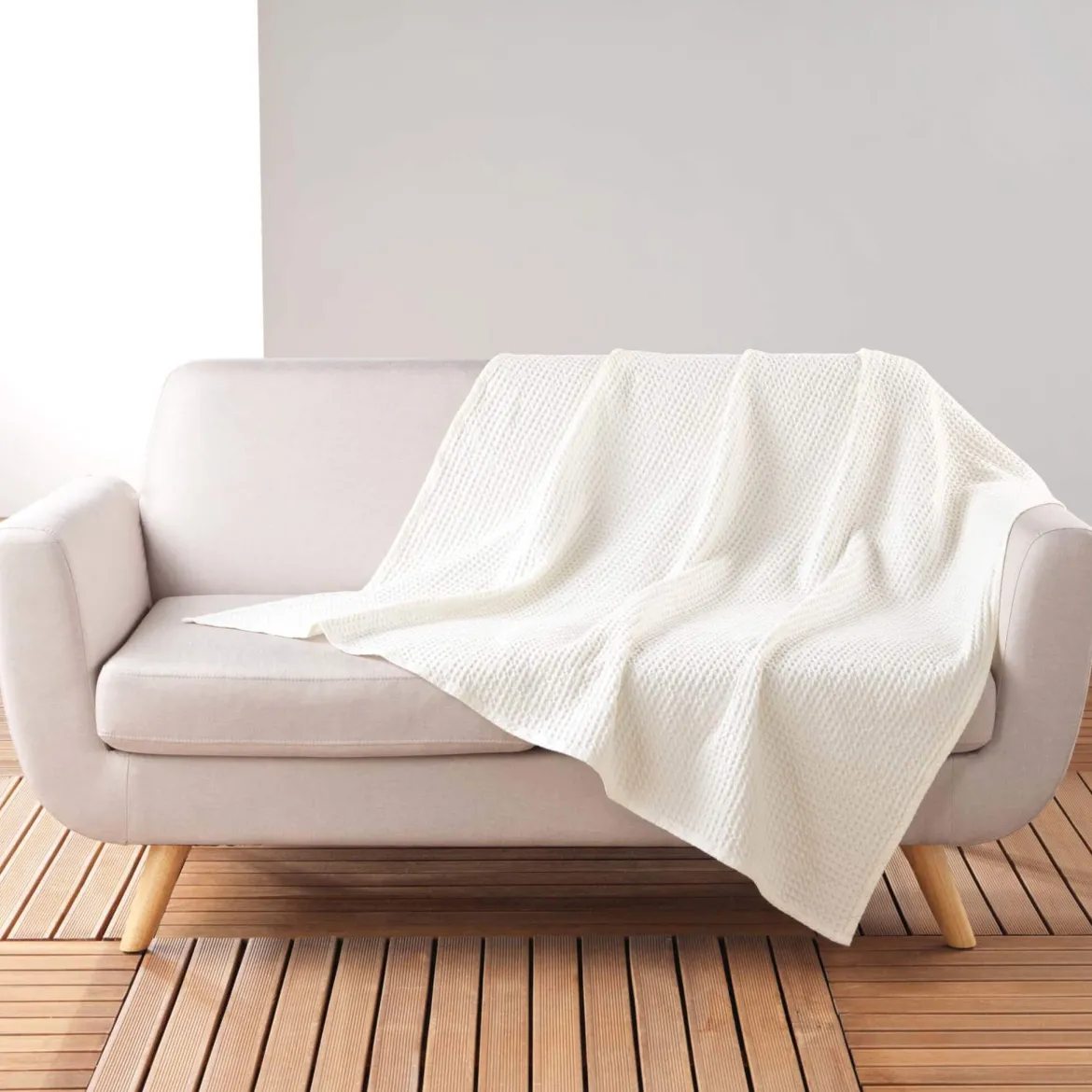 Plaid gaufrette en coton uni 125x150 cm