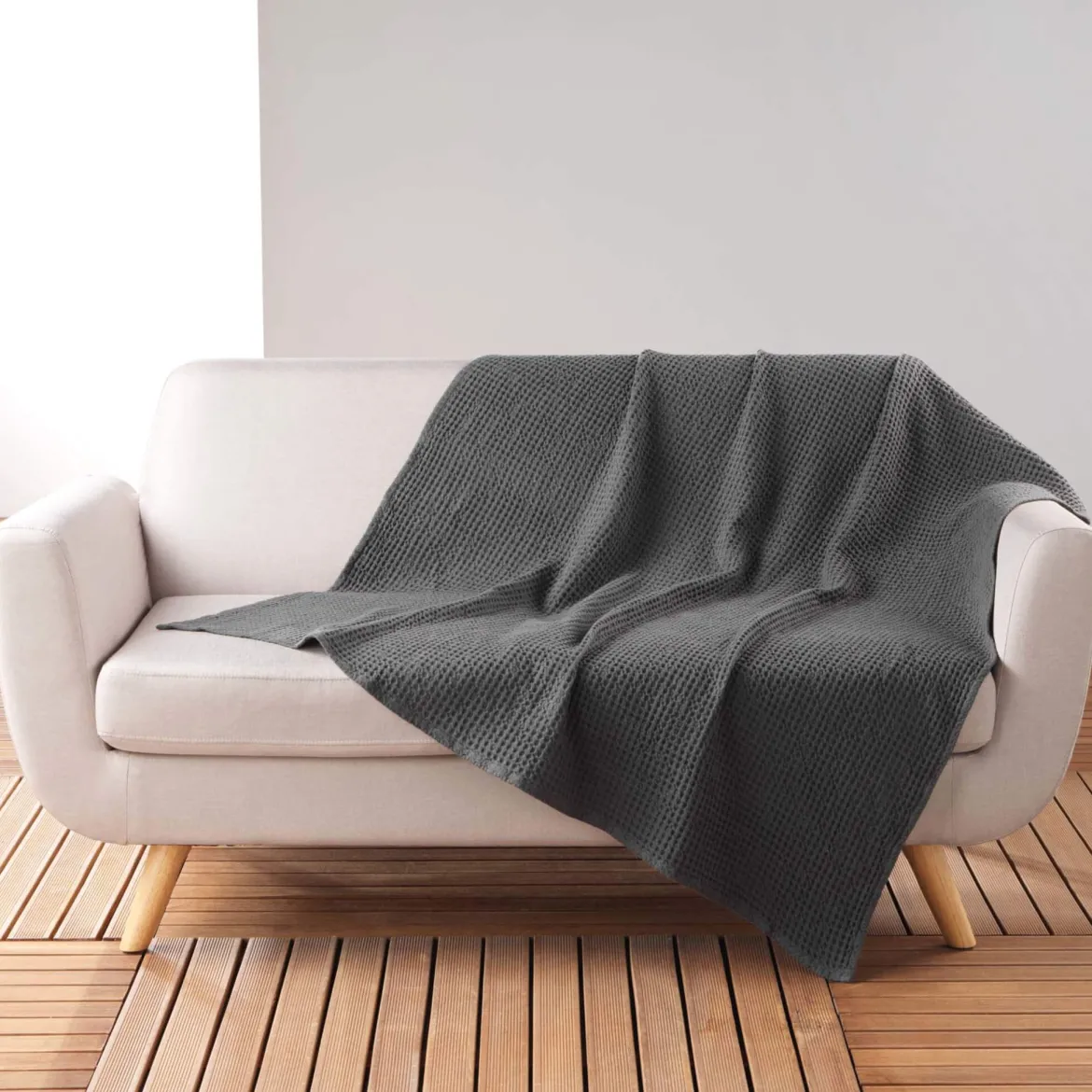 Plaid gaufrette en coton uni 125x150 cm