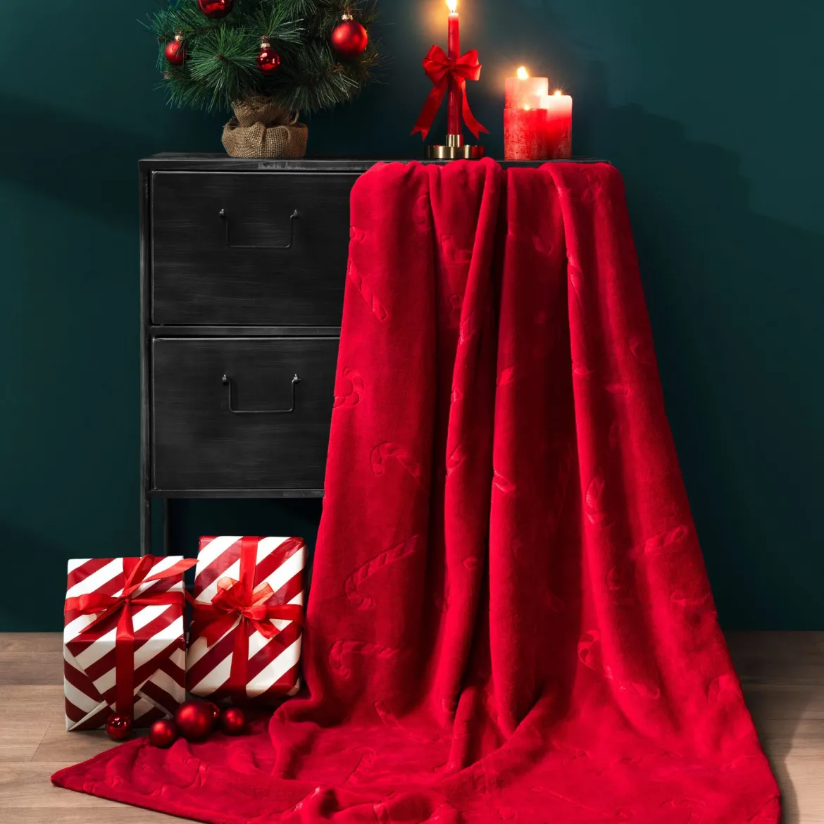 Plaid polaire chaud rouge 130x170 Sucre d'orge