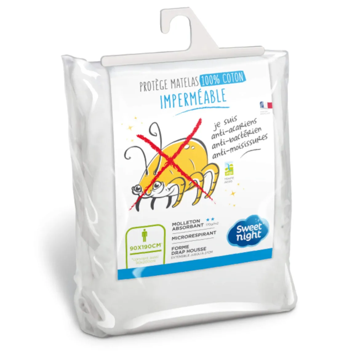 Protège matelas anti-acariens imperméable molleton 100% coton