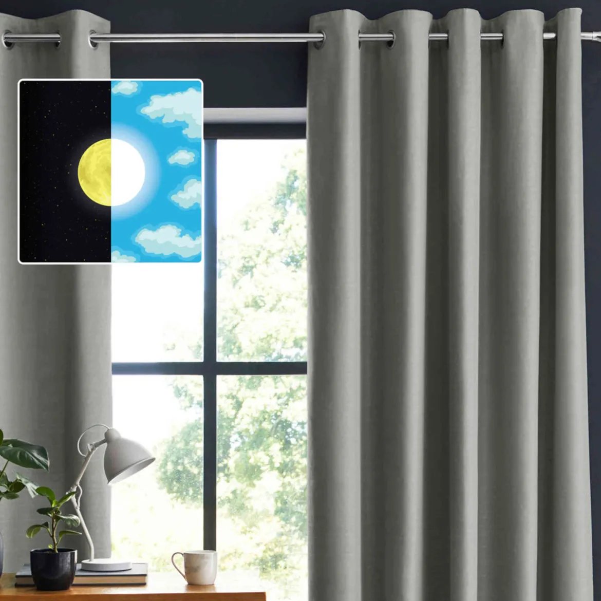 Rideau occultant à œillets gris
