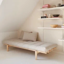 Sofa PACE en pin massif naturel matelas 75x200 + coussins 40x60 inclus