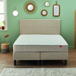 Sommier boxspring à ressorts déco chenillé lin 23 cm ENCHANTEUR