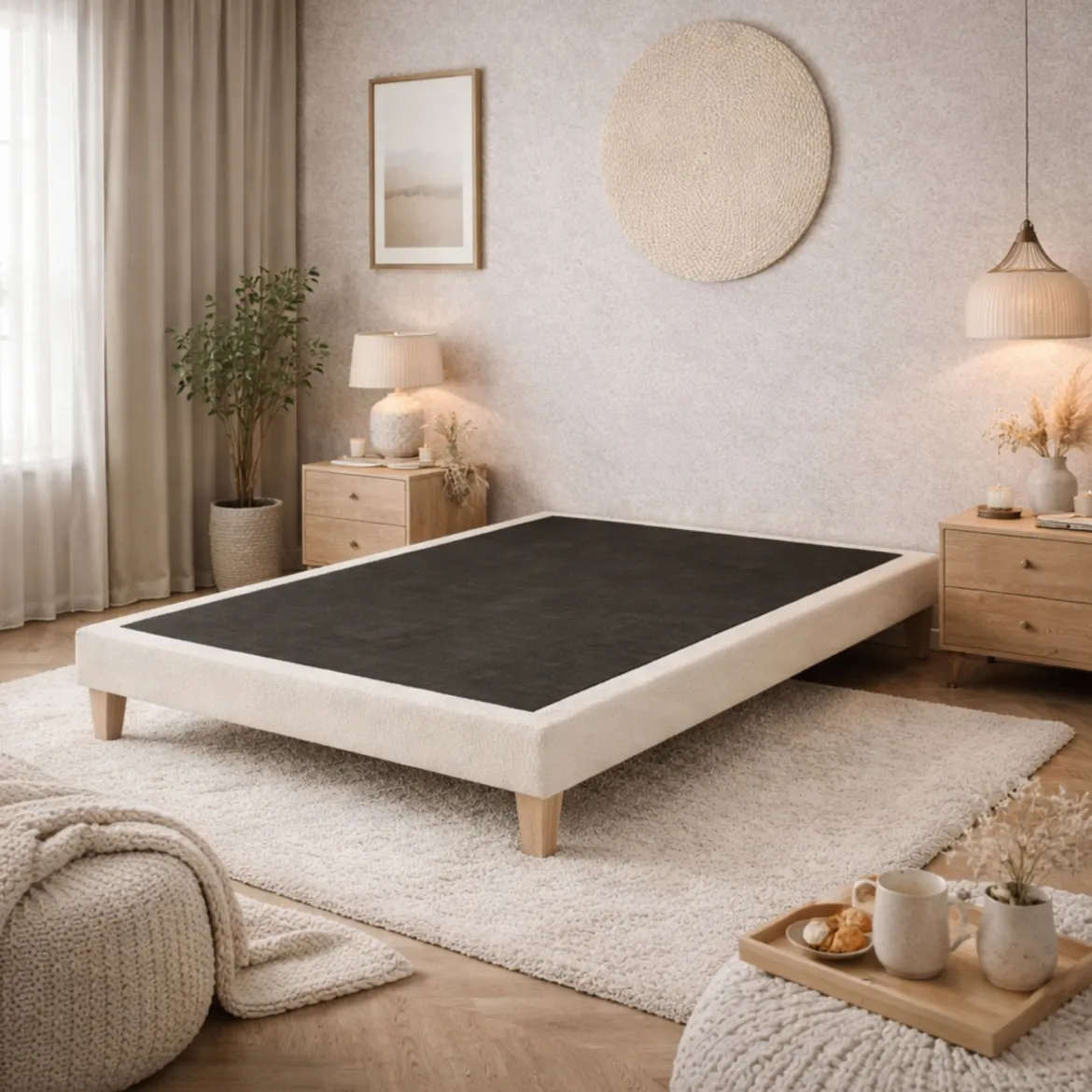 Sommier déco tapissier en tissu bouclette Nuage