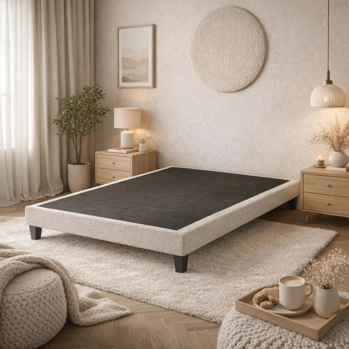 Sommier déco tapissier en tissu bouclette Nuage