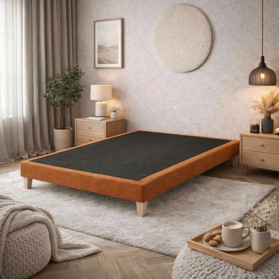 Sommier déco tapissier en tissu bouclette Nuage