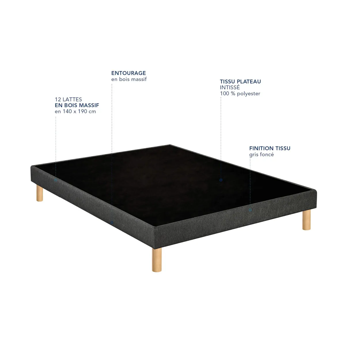 Sommier déco tapissier Unic gris - Bultex