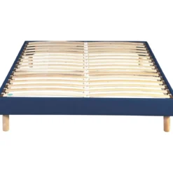 Sommier kit déco à lattes en bois massif bleu jean - Merinos