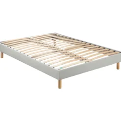 Sommier kit déco à lattes en bois massif gris chiné - Merinos