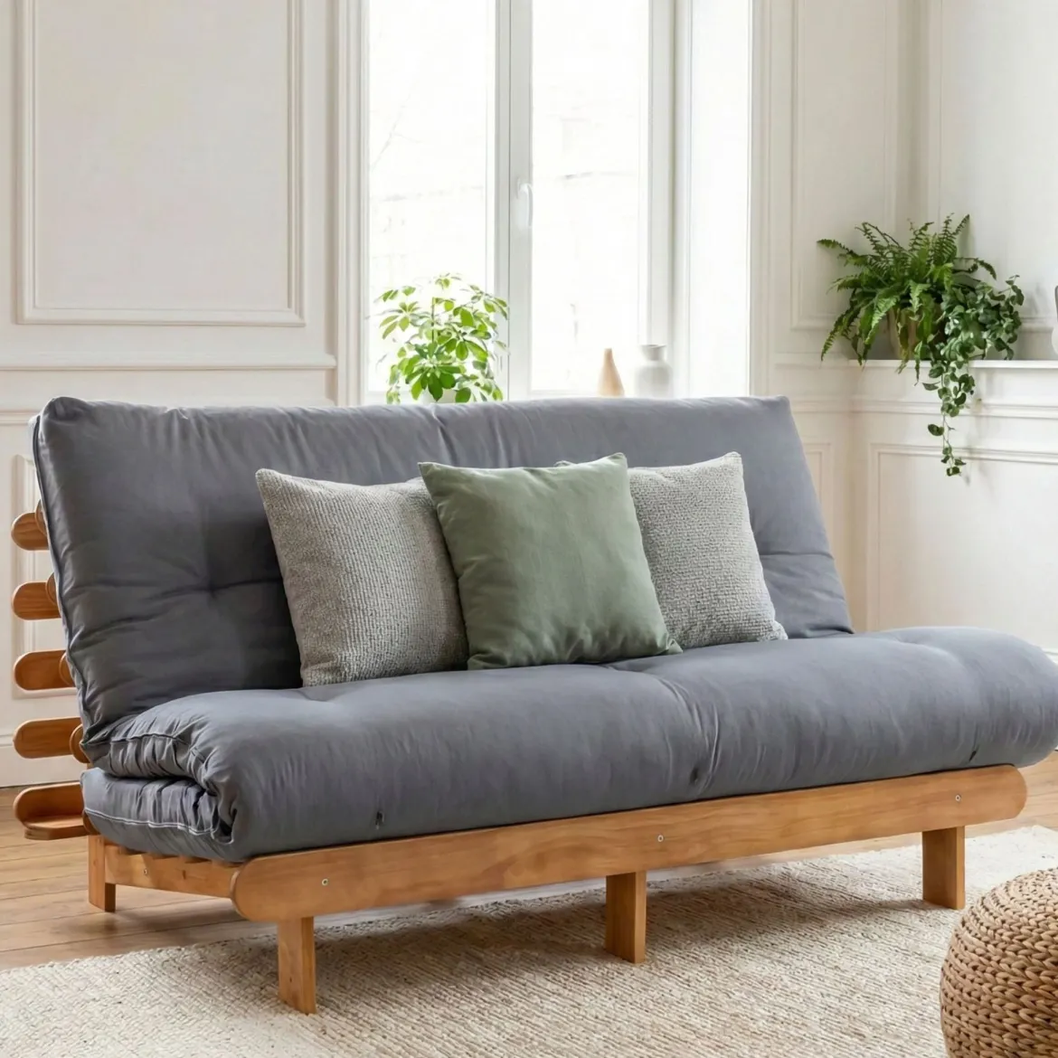 Structure futon 140x200 naturel bois massif Terre de Nuit