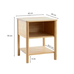 Table de chevet clair bois massif avec niche scandinave