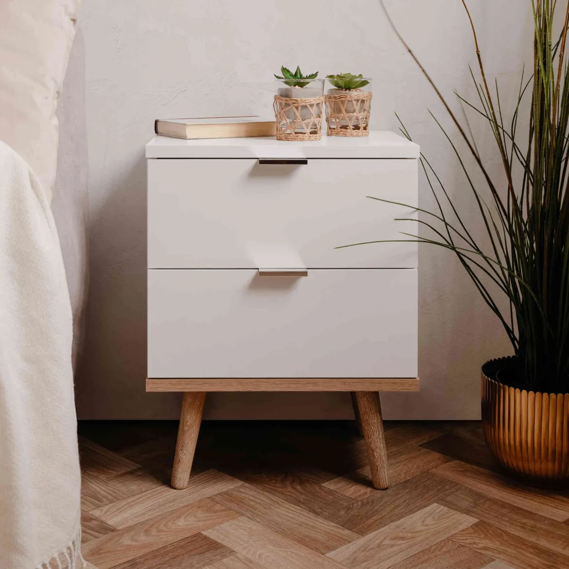 Table de chevet 2 tiroirs blanc - CH7781