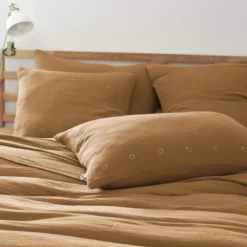Taie d'oreiller brodée double gaze de coton