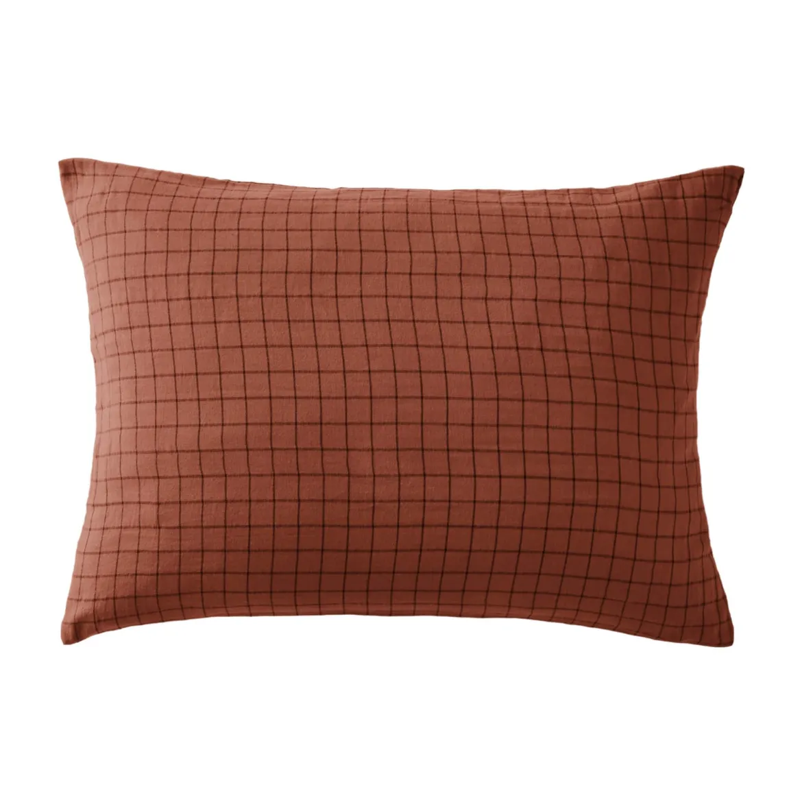Taie d'oreiller à carreaux double gaze de coton orange