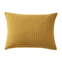 Taie d'oreiller à carreaux double gaze de coton jaune