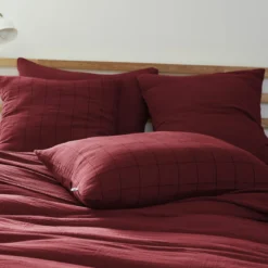 Taie d'oreiller double gaze de coton grands carreaux Terre de Nuit