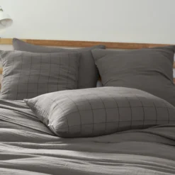 Taie d'oreiller double gaze de coton grands carreaux Terre de Nuit