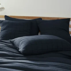 Taie d'oreiller double gaze de coton grands carreaux Terre de Nuit