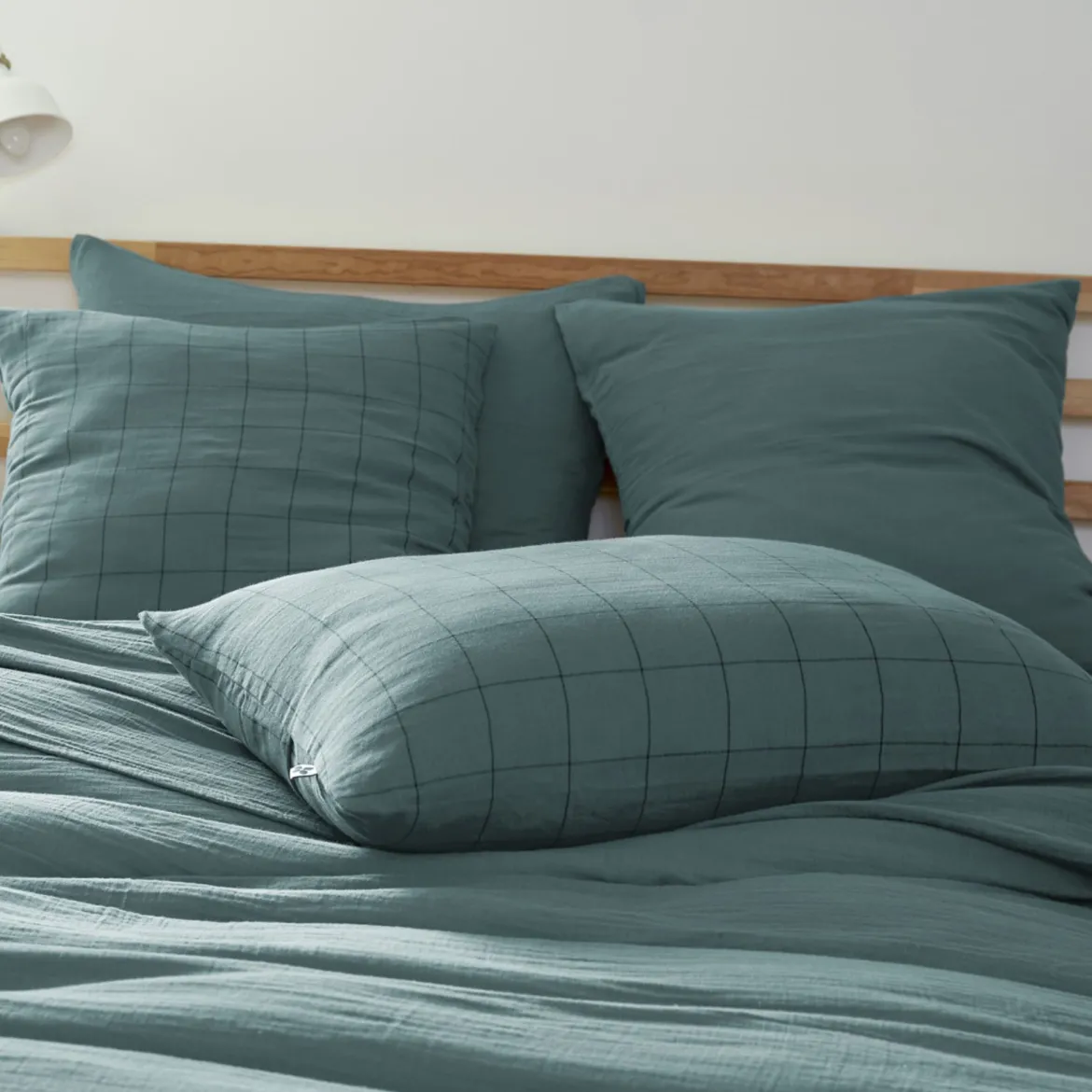 Taie d'oreiller double gaze de coton grands carreaux Terre de Nuit