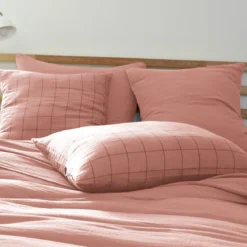 Taie d'oreiller double gaze de coton grands carreaux Terre de Nuit