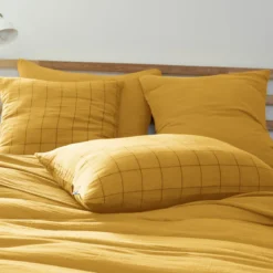 Taie d'oreiller double gaze de coton grands carreaux Terre de Nuit