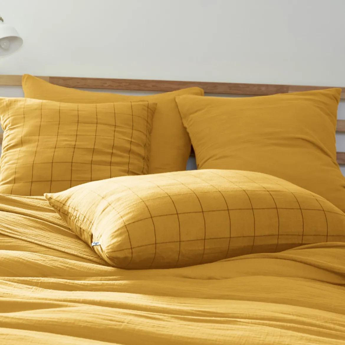Taie d'oreiller double gaze de coton grands carreaux Terre de Nuit