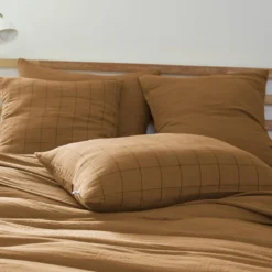 Taie d'oreiller double gaze de coton grands carreaux Terre de Nuit