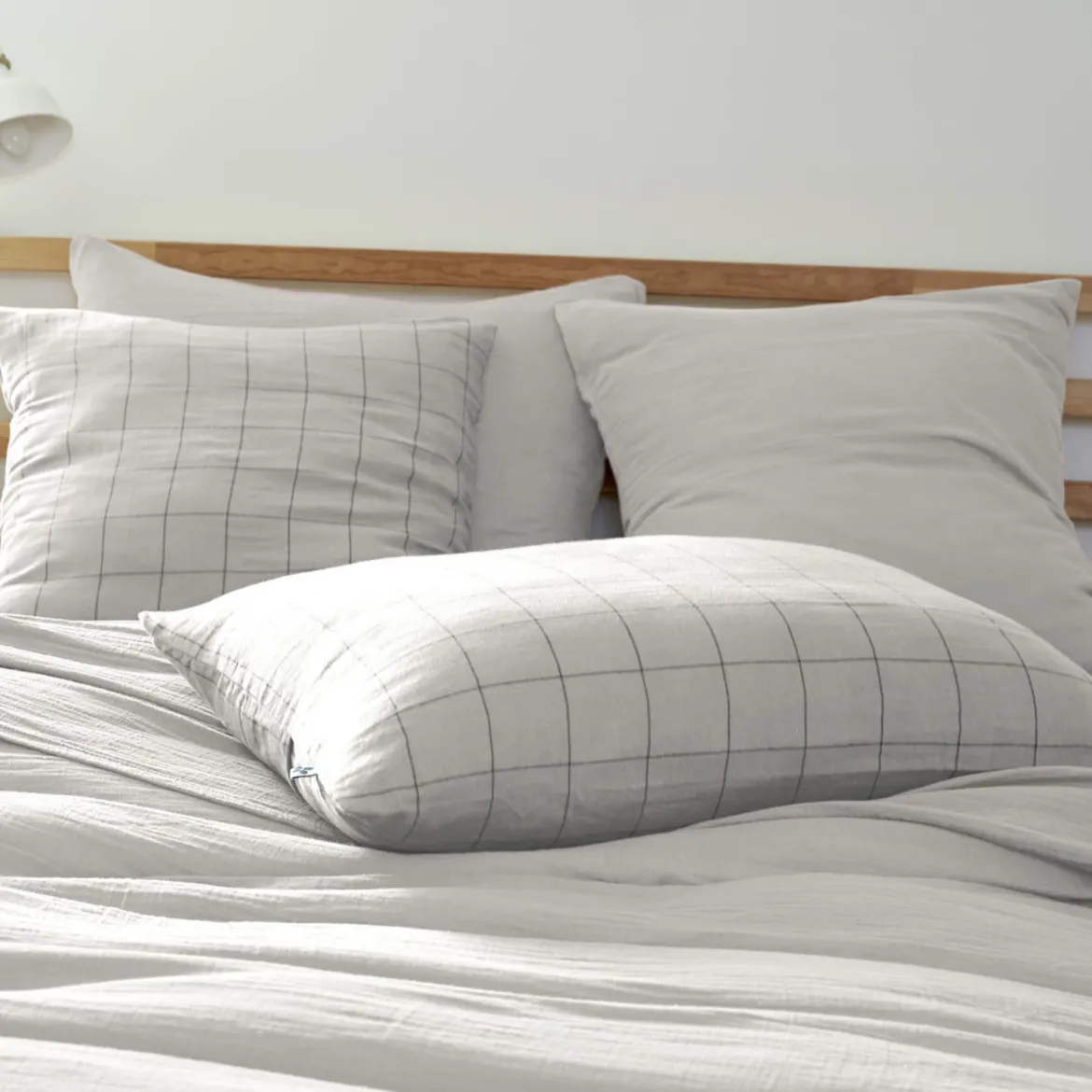 Taie d'oreiller double gaze de coton grands carreaux Terre de Nuit