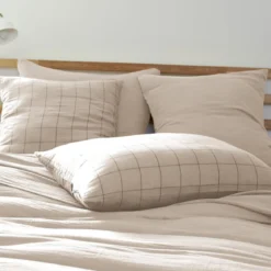 Taie d'oreiller double gaze de coton grands carreaux Terre de Nuit