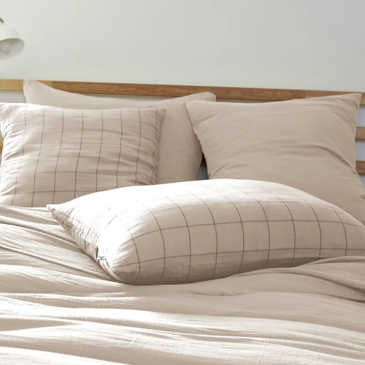 Taie d'oreiller double gaze de coton grands carreaux Terre de Nuit
