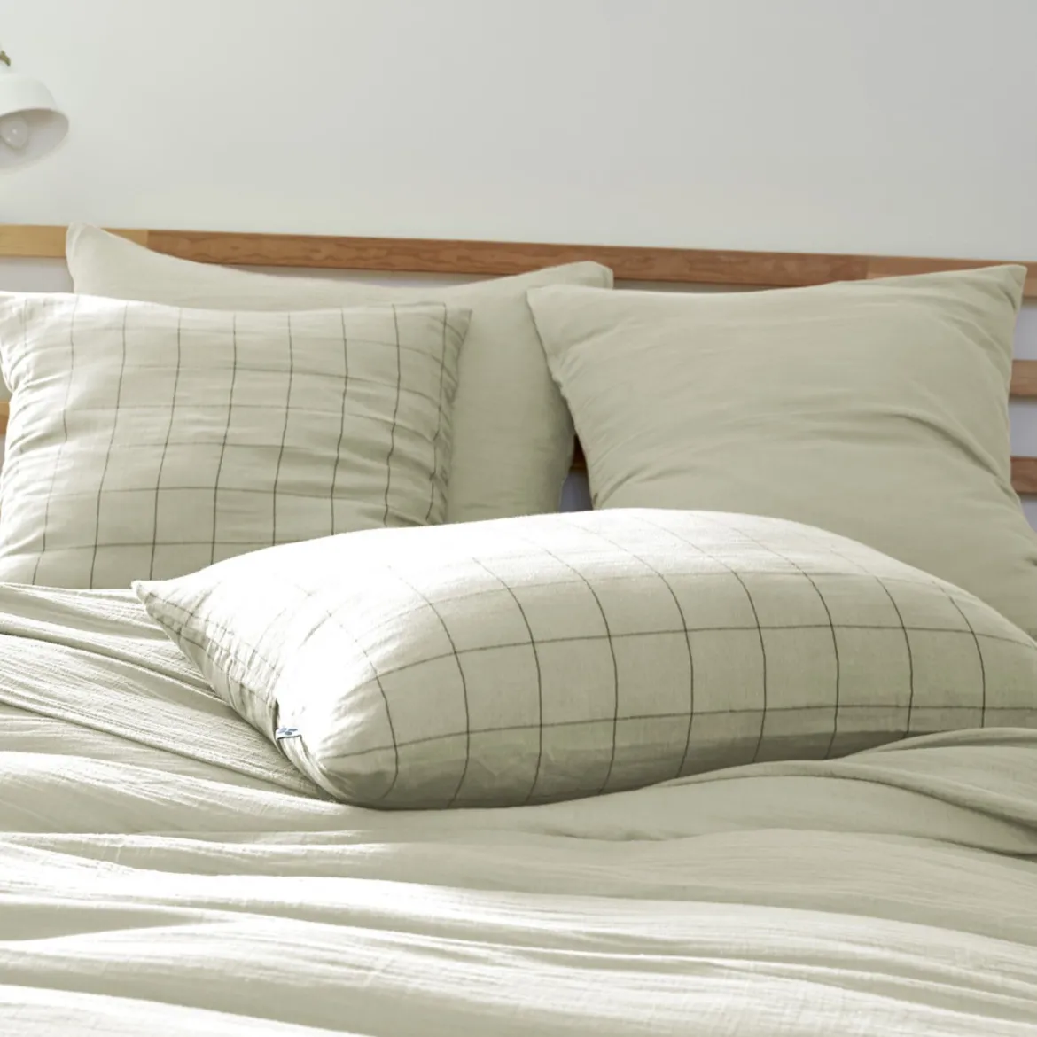 Taie d'oreiller double gaze de coton grands carreaux Terre de Nuit