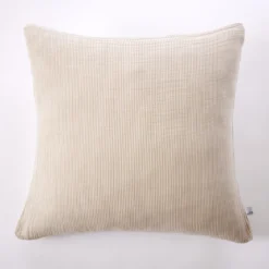 Taie d'oreiller gaze de coton à rayures beige Terre de Nuit Ninon