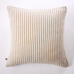 Taie d'oreiller gaze de coton à rayures beige Terre de Nuit Ninon