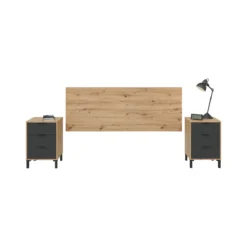 Tête de lit avec 2 chevets amovibles et 3 tiroirs - Chêne et anthracite - TL81014