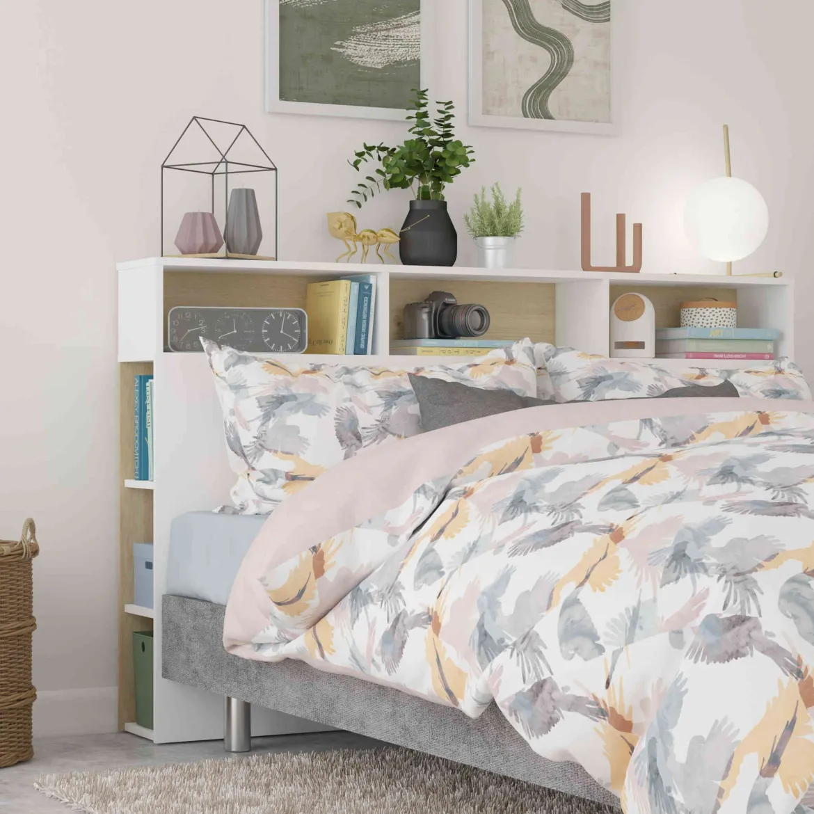 Tête de lit avec niches de rangement en bois - TL9052